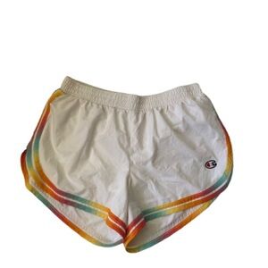 Champion White Rainbow Trim Athletic Shorts - Retro Boho Style - Size M